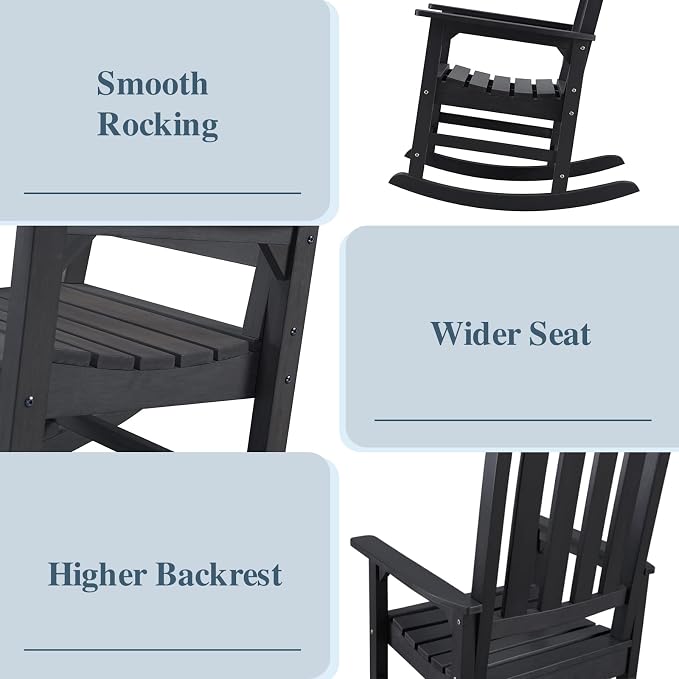 Psilvam Oversized Outdoor Rocking Chair Set of 2, HDPE Porch Rocker Chairs - Image 6