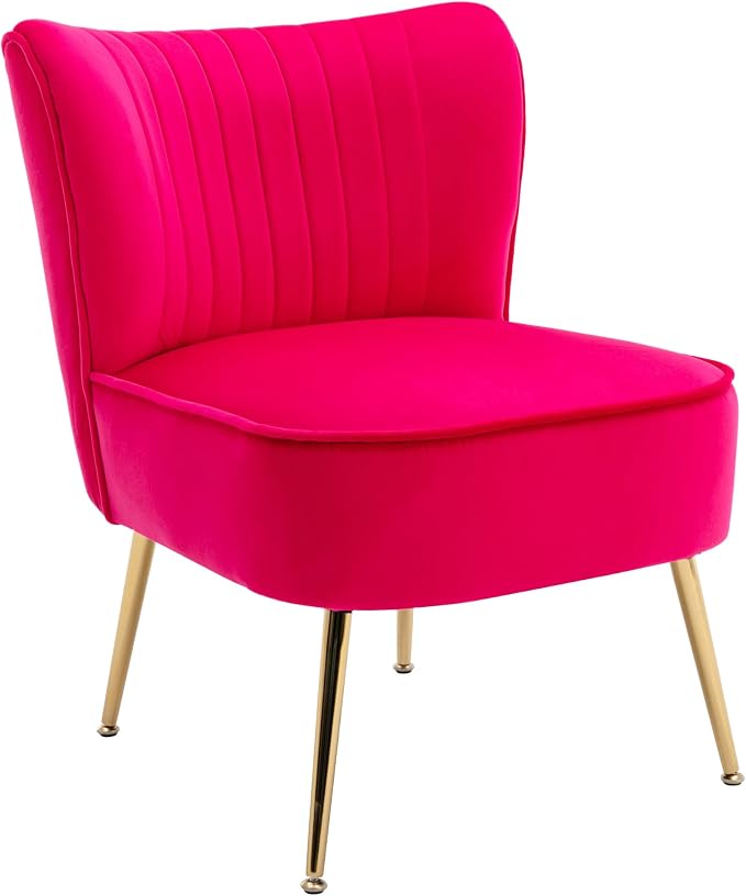 Velvet Accent Chair Set of 2 Comfy Living Room Chair Armless Slipper Chair Mid - Image 10