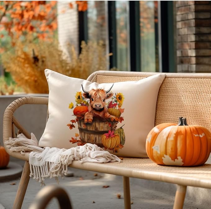 RABUSOFA Fall Decor Pillow Covers 12x20 Inch Lumbar Highland Cow Autumn Fall - Image 5