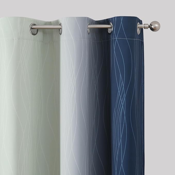 Estelar Textiler Navy Blue and Sage Green Ombre Blackout Curtains - Image 4
