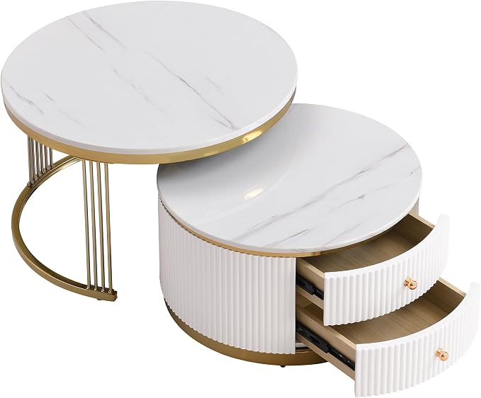 Modern 2 Pieces White Round Nesting Coffee Table - Image 9