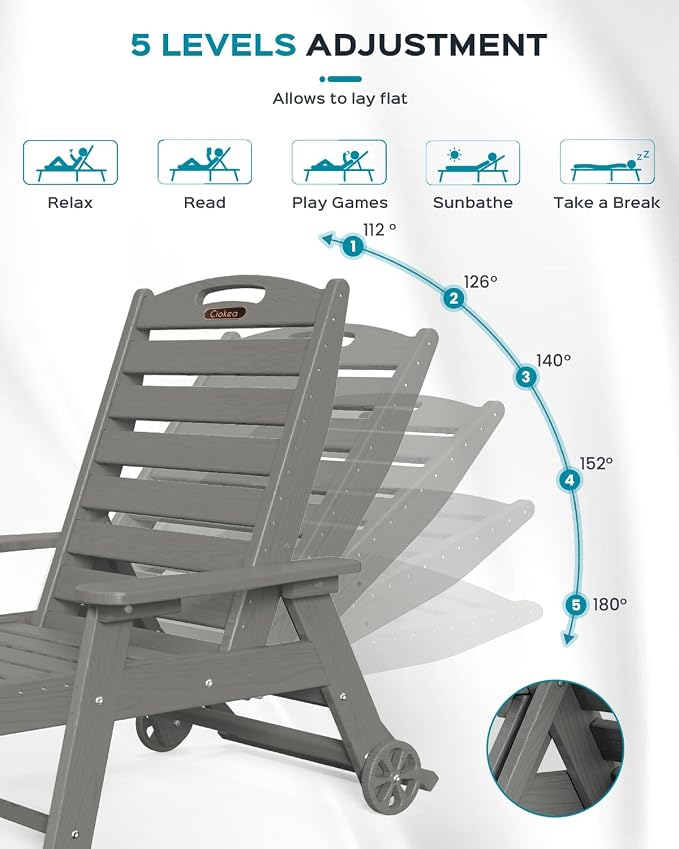 Ciokea Outdoor Lounge Chair Set of 4, All Weather Patio Chaise Lounge Chairs - Image 4