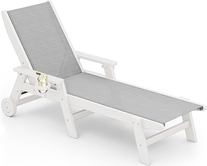 SERWALL Textilene Patio Chaise Lounge Chair, 5 Positions Adjustable Outdoor by SERWALL