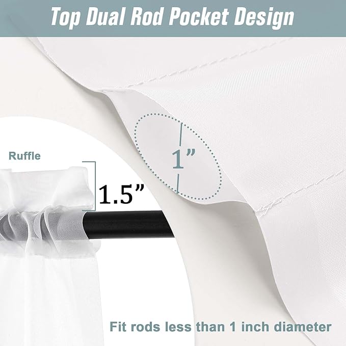 White Sheer Curtains 120 Inches Long 2 Panels, Extra Long Light Filtering - Image 3