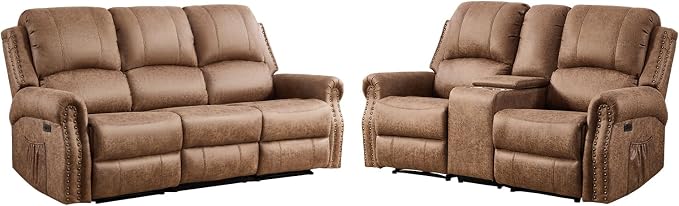 EBELLO 2 Pieces Power Reclining Sofa Set, Faux Leather Reclining Living Room - Image 8