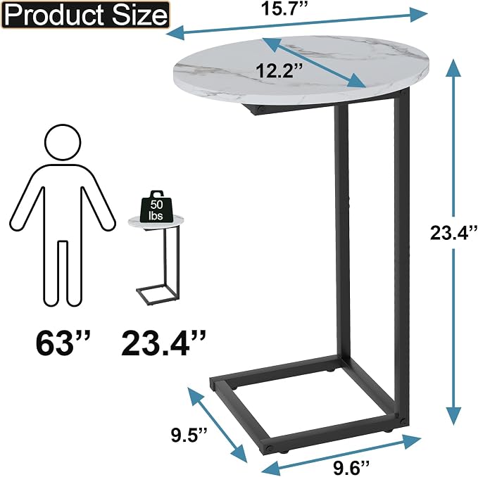 C Shaped End Side Table, Small Oval Couch Sofa Table - Image 2