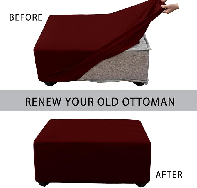 Super Stretch 40x40x15 inch Square Ottoman Cover- Soft Form Fit Ottoman Cover - Image 4