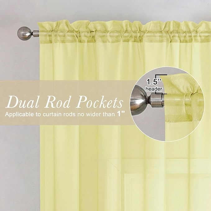 Lecloud Goose Yellow Sheer Curtains 72 Inches Long 2 Panels, Rod Pocket Light - Image 5