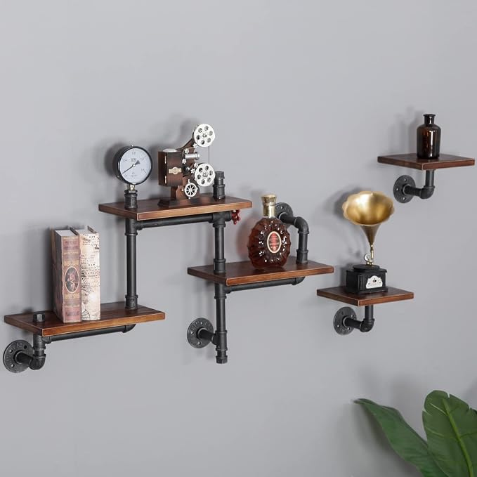 Industrial Rustic Pipe Shelving Floating Shelves Wall Mounted, 5 Laye Modern - Image 9