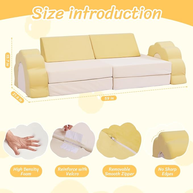 LOAOL Kids Couch 10PCS, Modular Kids Play Couch, Imaginative Convertible Play - Image 2