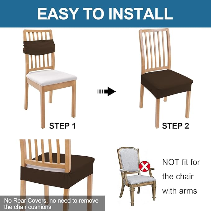 Smiry Waterproof Seat Covers for Dining Room Chairs Set of 4, Stretch Jacquard - Image 5