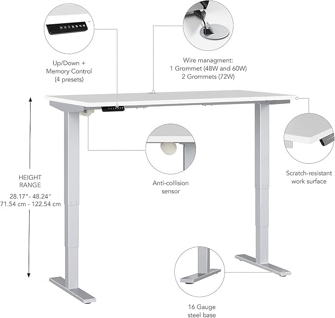 Bush Business Furniture 72-inch Electric Height Adjustable Standing Desk - Image 4