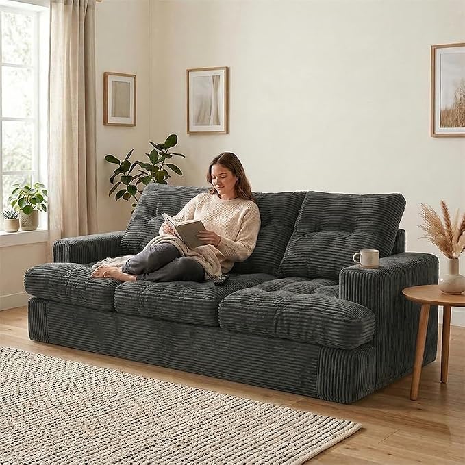 85" Corduroy 3 Seater Sofa in a Box, High-Density Foam Couch, No Assembly - Image 8