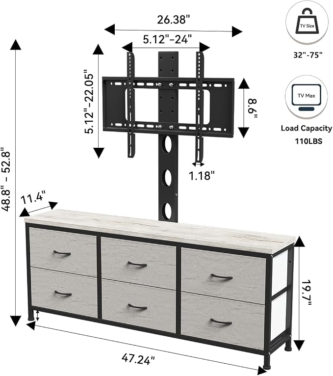 TV Stand with Mount, Fabric Dresser with 6 Drawers - Image 2