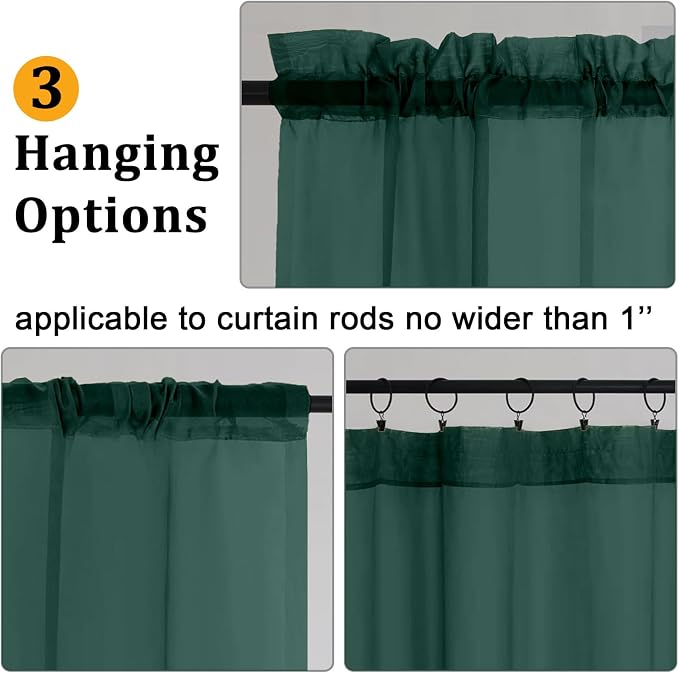 Gwine Hunter Green Sheer Curtains 30 Inch Length, Short Light Filtering Voile - Image 5