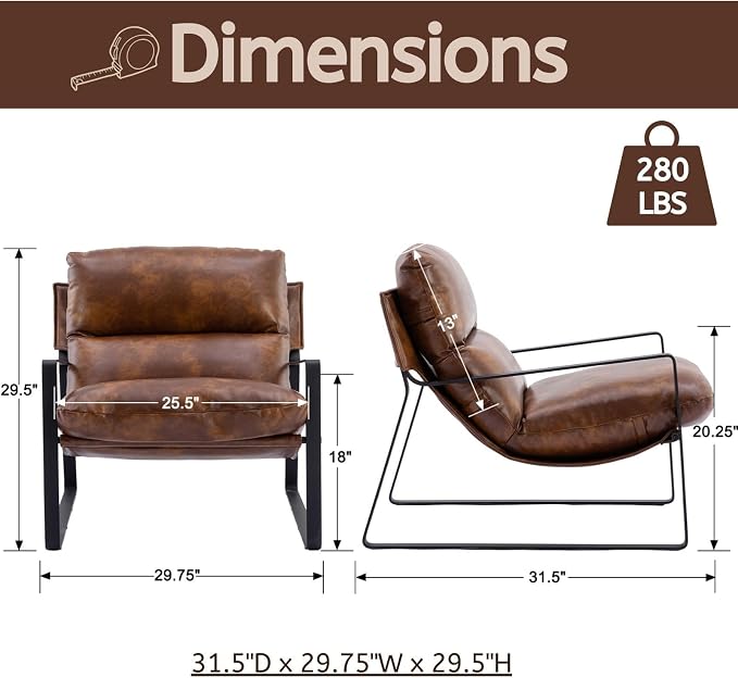 LukeAlon Modern PU Leather Accent Armchair, Upholstered Soft Living Room Chair - Image 2