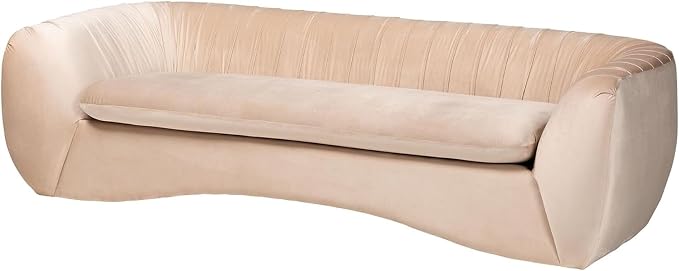 Adanna Glam Luxe Champagne Beige Velvet Fabric Sofa Elegant Modern Living Room by Oakestry