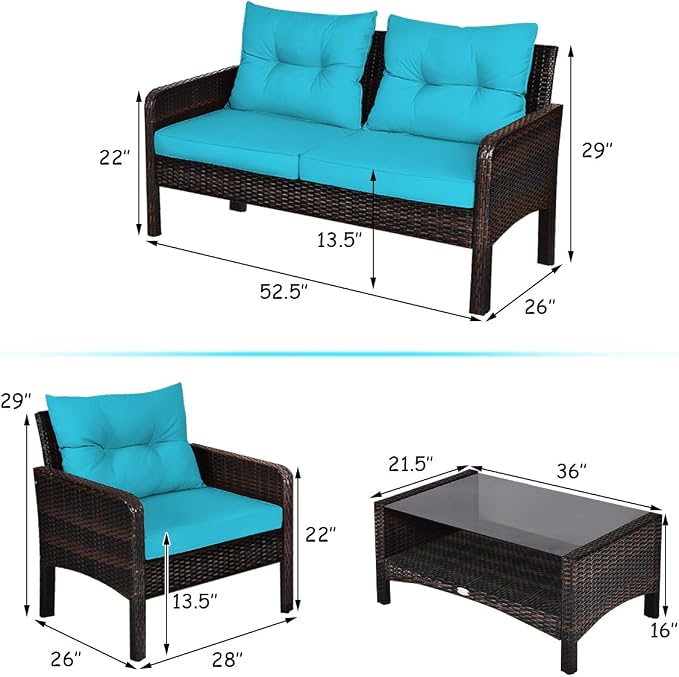 Tangkula 4 Piece Patio Furniture Set, Outdoor Wicker Conversation Set - Image 5