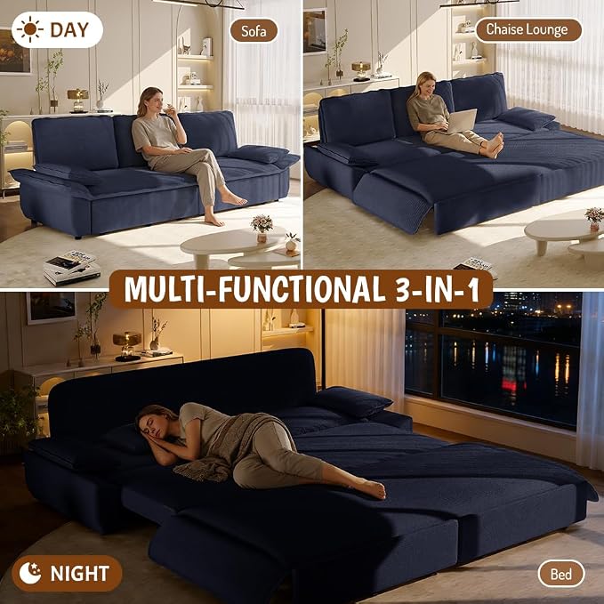 KEIKI 94.5'' King Size Pull Out Sleeper Sofa, 3-in-1 Convertible Futon Couch - Image 4