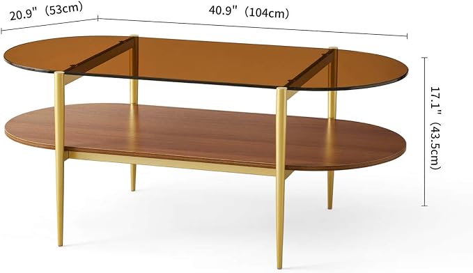 LumFurn Oval Glass Coffee Table, Mid-Century Modern Design, L41 x W21 x H17 inch - Image 2