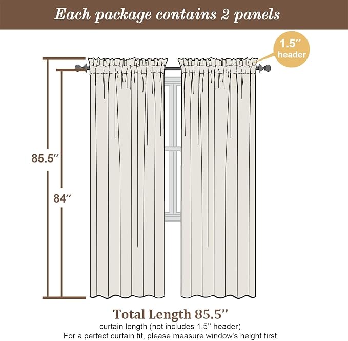 Chyhomenyc Black Semi Sheer Curtains 84 Inches Long 2 Panels Set, Light - Image 5
