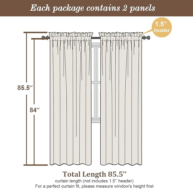 Chyhomenyc Charcoal Grey Semi Sheer Curtains 84 Inches Long 2 Panels Set - Image 5