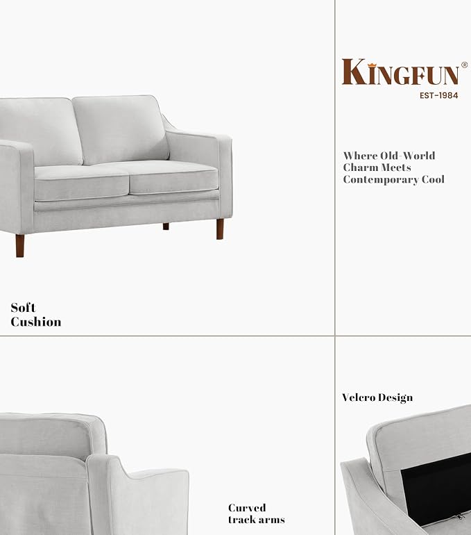 Kingfun Living Room Furniture Sets, 2 Armchair and Loveseat, Mid Century Modern - Image 7