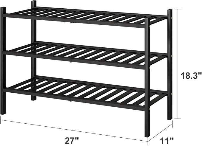 viewcare 3-Tier Black Bamboo Shoe Rack - Image 2