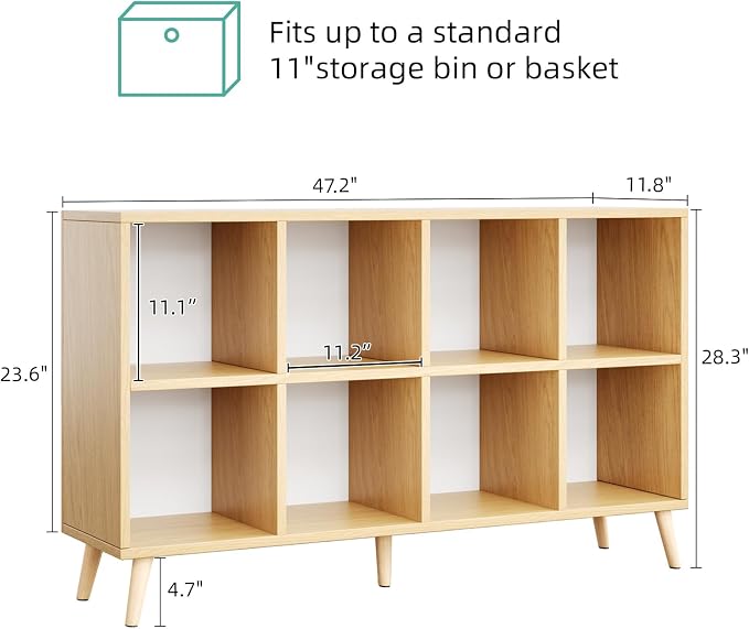 8 Cube Storage Organizer, Mid-Century Modern Wooden Bookcase - Image 3