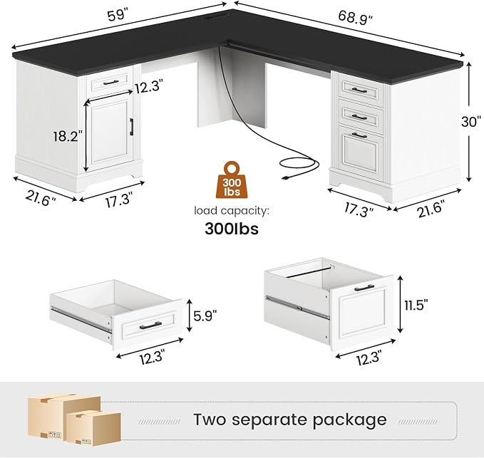 SEDETA Farmhouse 69" Executive L Shaped Desk, Home Office Desk - Image 2