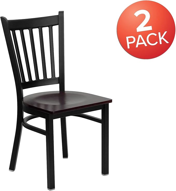 Flash Furniture 2 Pk. HERCULES Series Black Vertical Back Metal Restaurant Chair - Image 4