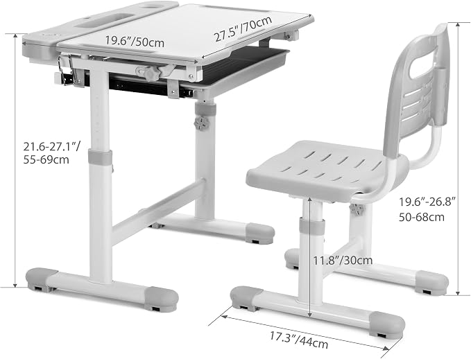 Rengue Kids Desk and Chair Set, Height Adjustable Children School Functional - Image 3