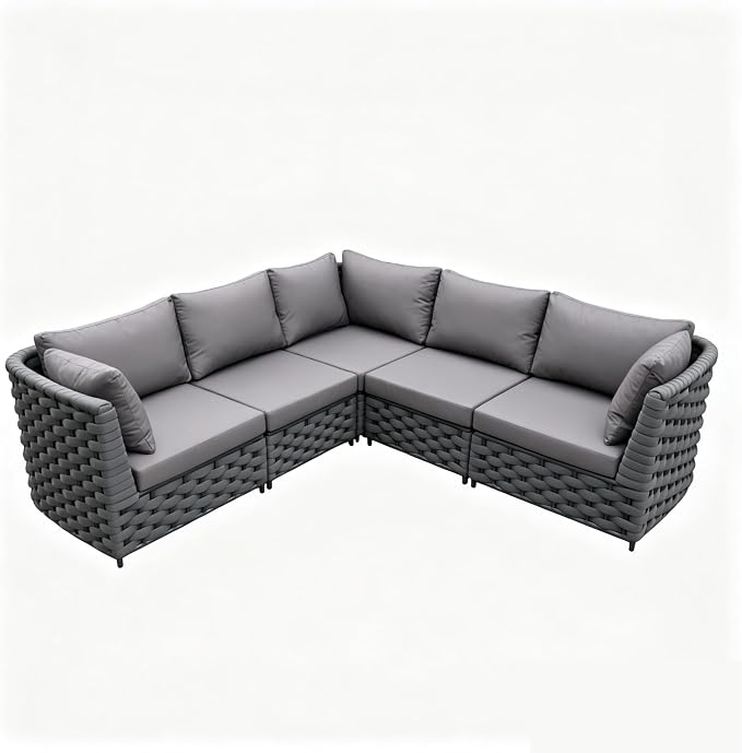 TWT Dark Gray 5-Piece Modular Outdoor Sofa, 5-Seater Free Combination Sectional by TWT