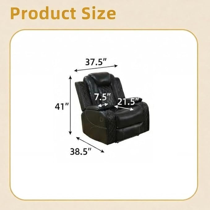 Power Recliner Chair with LED Lights, Leather Manual Recliner 1 Seat, Living - Image 7