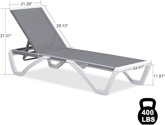 PURPLE LEAF Patio Chaise Lounge Chair Outside Aluminum Plastic Stackable - Image 2