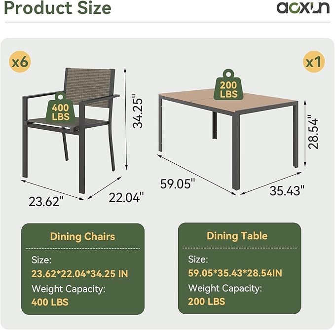 Aoxun 8-Piece Patio Table and Chairs Set & 15ft Patio Umbrella - Image 4