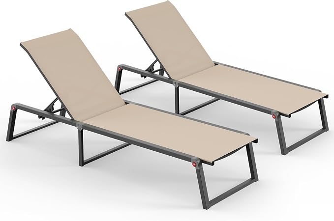 Aluminum Chaise Lounge Chair Outdoor, Foldable& No Assembly Patio Pool Lounge by Oasbira
