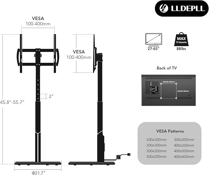 Floor Mobile TV Stand with Power Outlet, Rolling TV Cart - Image 8