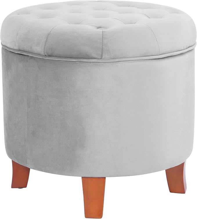 Homepop Home Decor | Upholstered Round Velvet Tufted Foot Rest Ottoman | Ottoman - Image 9