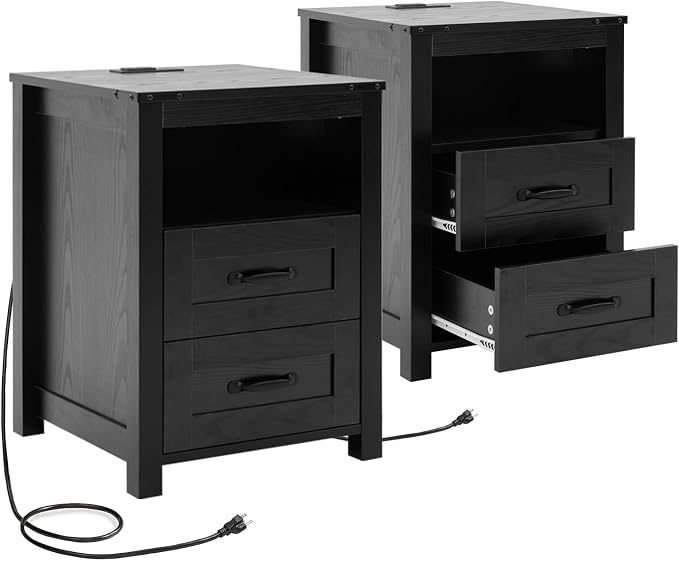 Black Night Stand Set of 2, Rustic End Table by Puntogen