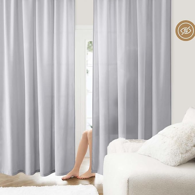 HOMEIDEAS Non-See-Through Light Grey Privacy Sheer Curtains, 52 X 84 Inches by HOMEIDEAS