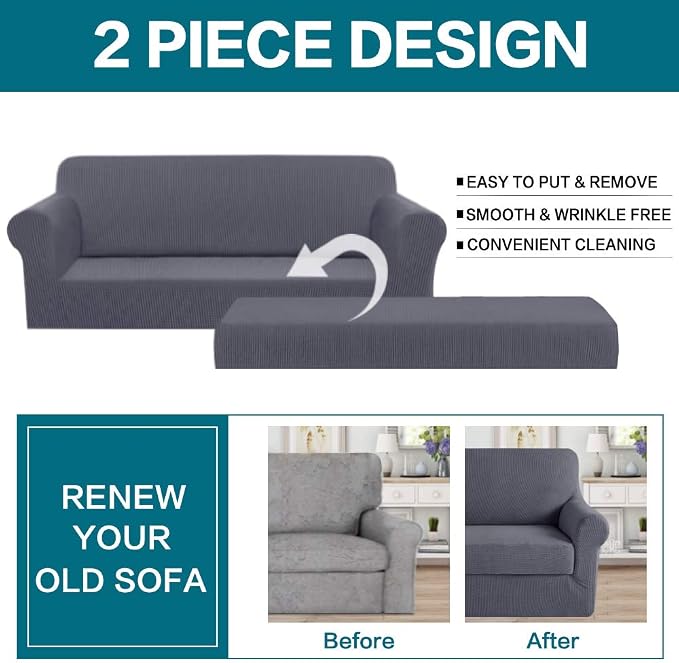 Turquoize Stretch Sofa Slipcover 2 Pieces Sofa Cover Couch Cover - Image 4