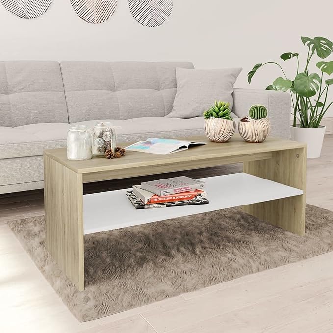 Scandinavian Style Coffee Table White and Sonoma Oak Engineered Wood Small by Unknown