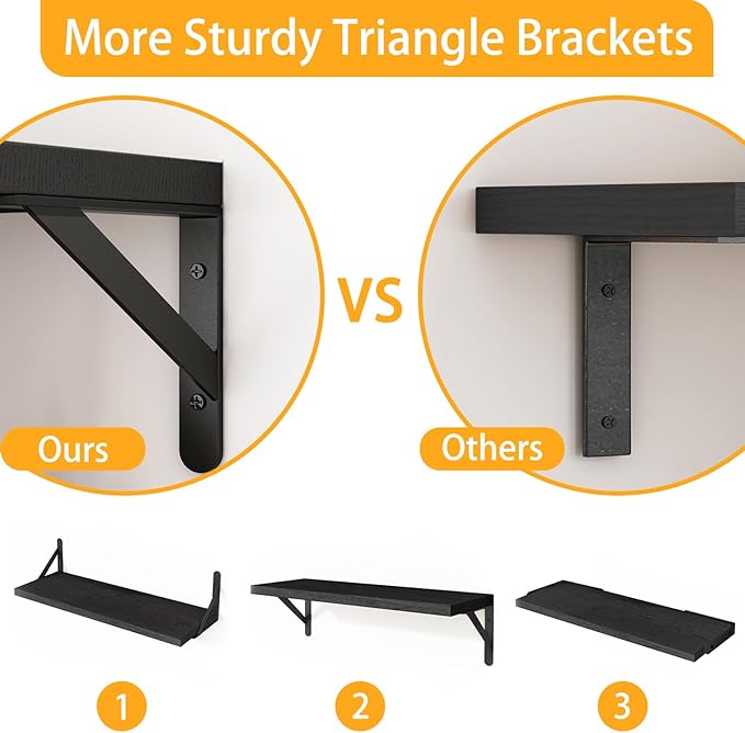 Fixwal Black Shelves for Wall, Wood Wall Mounted Floating Shelves for Bedroom - Image 4