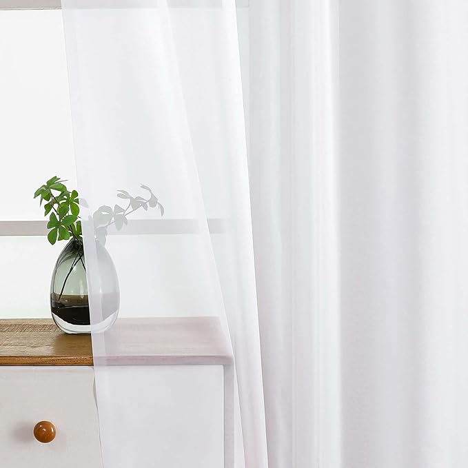 White Small Sheer Curtains Tier 30 Inches Length 2 Pieces, Light Filtering Cafe - Image 4