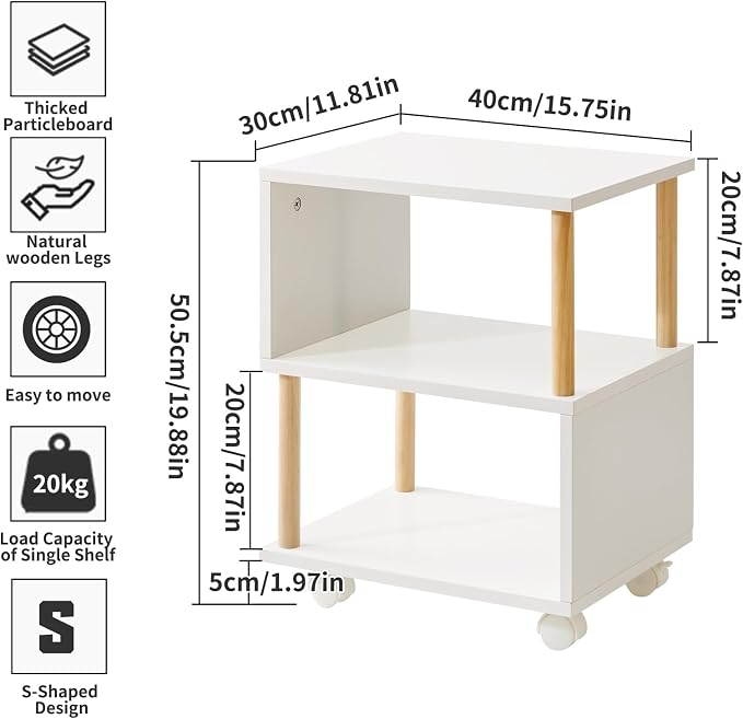 Aibiju Wooden Night Stand with Open Shelf, Nightstand with Wheels, S-Shaped Bed - Image 3