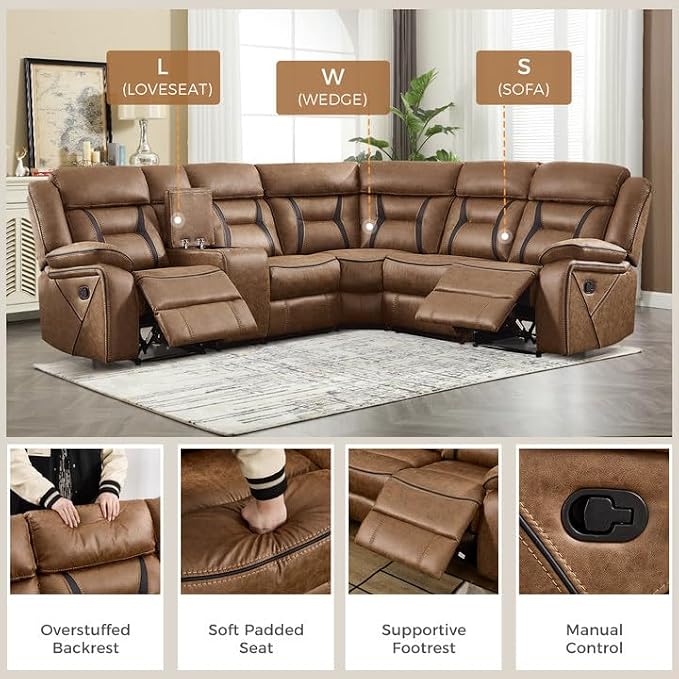 EBELLO Manual Reclining Sectional Sofa - Image 3