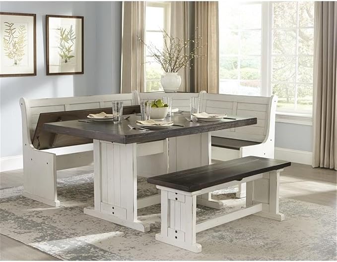 Pemberly Row Wood Breakfast Nook Set, Off White and Dark Brown Finish, Mahogany - Image 2