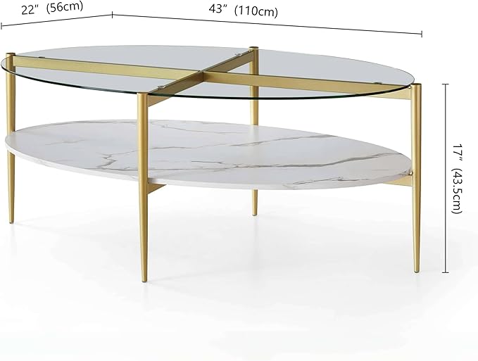 LumFurn Oval Glass Coffee Table, Mid-Century Modern Design, L43 x W22 x H17 inch - Image 2