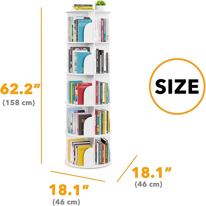 SpaceAid 5 Tier Rotating Bookshelf Tower, Spinning Bookcase Lazy Susan - Image 2